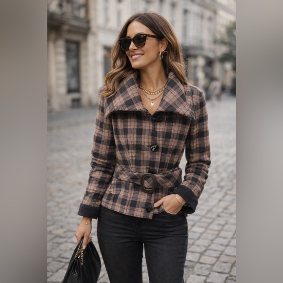 Soia & Kyo Jackets & Blazers - Soia & Kyo Fiona Wool Plaid Belted Jacket